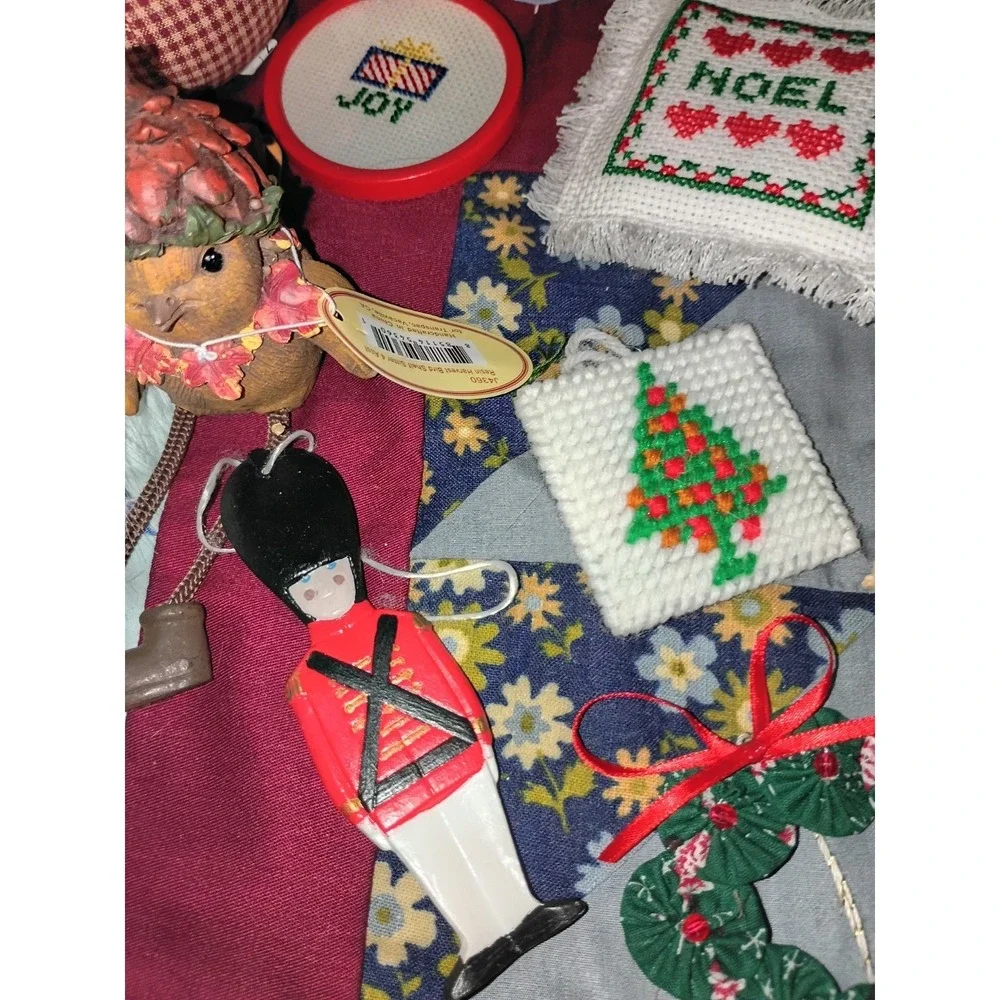 Lot Of 37 Vintage Christmas Ornaments Santa, Needlepoint, Wooden, Ceramic Mixed